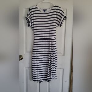 Chaps Women's Navy and White Striped Short Sleeve Dress, Size Smalk